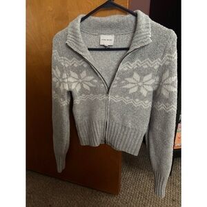 Pink Rose Light Gray Snowflake Sweater